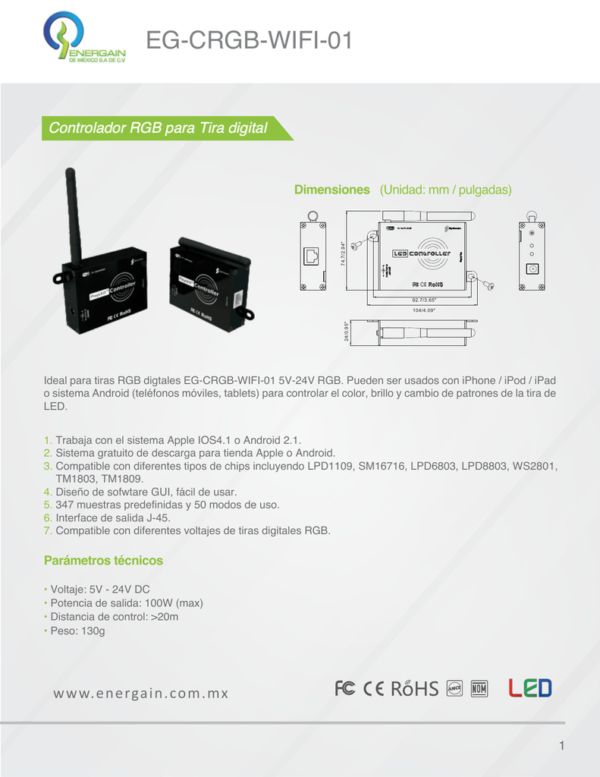 Controlador WiFi para Tira Digital IP20 EG-CRGB-WiFi-01 Energain