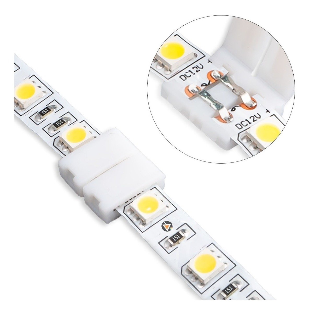 Conector largo para unir tiras LED cortadas policromáticas (RGB) a 12VAC  Energain
