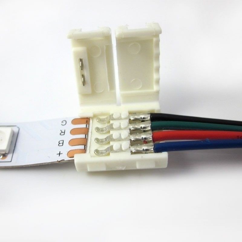 Conector largo para unir tiras LED cortadas policromáticas (RGB) a 12VAC  Energain