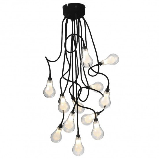 Pendant LED KNIPS acabado cristal y cable terciopelo negro Brazos movibles 12 Luces 3W Q60601-BK  quor lighting