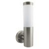LUMINARIA PARED CILINDRO VERTICAL CUBIERTA OPALINO ACERO INOX. REJILLA OPALINA EXTERIOR BASE E26