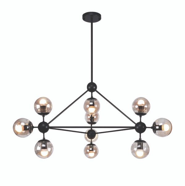 LAMPARA DECORATIVA COLGANTE MIRO ACABADO NEGRO Y CRISTAL AMBAR 1O LUCES  Q16081- BK/AM QUOR LIGHTING