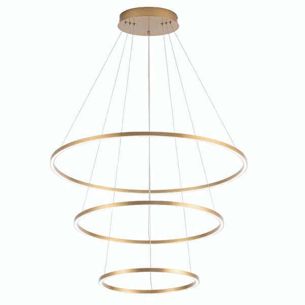 LAMPARA COLGANTE NEO ACABADO BG-ORO CEPILLADO 3 AROS 3 TONOS 114W Q90468-BK QUOR LIGHTING