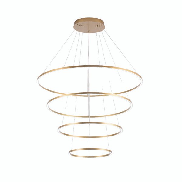 LAMPARA COLGANTE NEO ACABADO BG-ORO CEPILLADO 4 AROS 3 TONOS 170W Q94681-BG QUOR LIGHTING